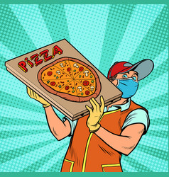 Pizza Delivery Boy In A Protective Mask Street