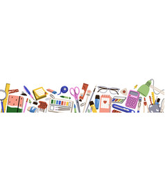 School Stationery Banner With Supplies Stuff