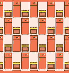 Kitchen Fridge And Stove Seamless Pattern