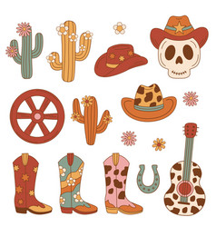 Wild West Set Stickers Icons On White Background