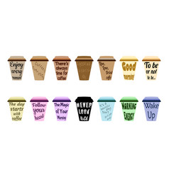 Quote Lettering On Coffee Paper Cup Shape Set