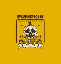 Vintage Of Halloween Pumpkin And Skull