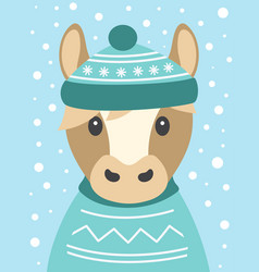 Cartoon Winter Card Of Horse On Snow Background