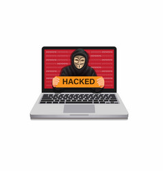 Hooodie Man Holding Hacked Sign On Laptop Monitor