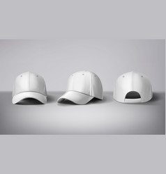 White Baseball Caps Mock Up A Gray Background