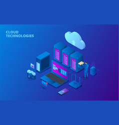 Cloud technology concept poster isometric Vector Image