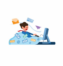 Office Worker Drowning In Envelope And Email Icon