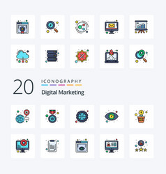 20 Digital Marketing Line Filled Color Icon Pack