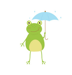 Cute Cartoon Frog Standing Under Umbrella