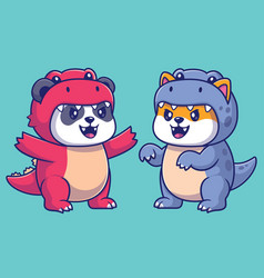 Cute Panda Wearing Dino Costume Cartoon