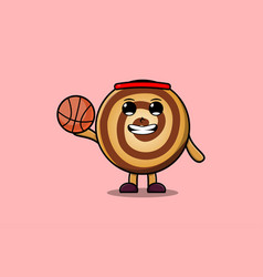 Cute Cartoon Cookies Character Playing Basketball