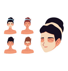 Faces Cartoon Women Applying Cream Taking Care