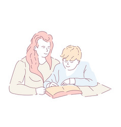 Mother And Son Doing Homework Book Copybook