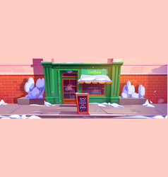 Coffee Shop Exterior In Winter