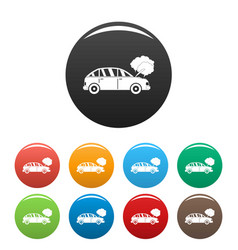 Car In Smoke Icons Set Color