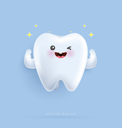 Realistic Happy Tooth Cartoon Dental Character