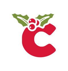 Red Letter C With Mistletoe Christmas Lettering