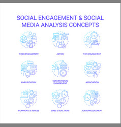 Social Engagement Blue Gradient Concept Icons Set