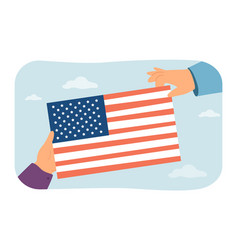 Hands Holding American Flag Flat