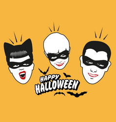 Retro Style Vampire Family Wearing Masks Happy