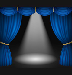 Theater Stage With Blue Curtains And Spotlight