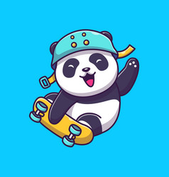 Cute Panda Playing Skateboard Cartoon