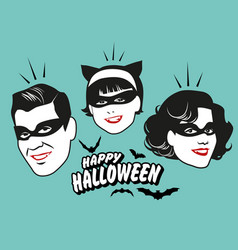 Retro Style Vampire Family Wearing Masks Happy