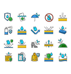 Waterproof Icons Water Proof Color Line Symbols