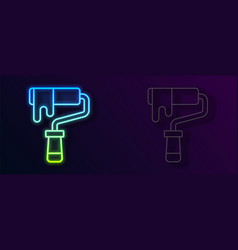 Glowing Neon Line Paint Roller Brush Icon Isolated