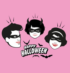 Retro Style Vampire Family Wearing Masks Happy