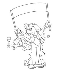 Sketch Man Holding A Poster Woman Glass