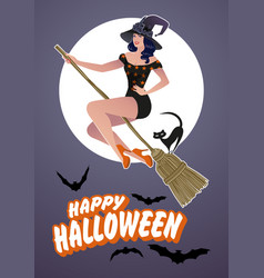 Beautiful Pinup Witch Flying On A Broom