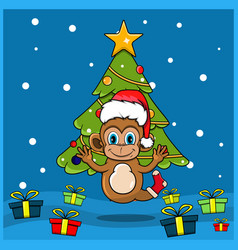 Cute Animal Christmas With Monkey Character