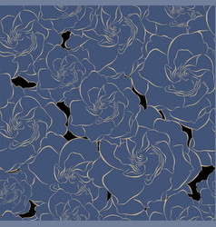 Gardenia Blue And Beige Flowers Seamless Pattern