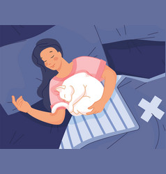 Woman Sleep With Cat Soft Healthy Sleeping Girl