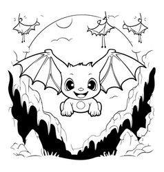 Black And White Cartoon Of Cute Bat Animal