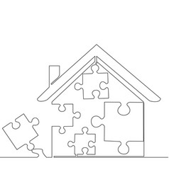 Continuous Line Drawing House Puzzle Concept