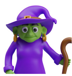 Portrait Of Witch With Green Face And Purple Dress