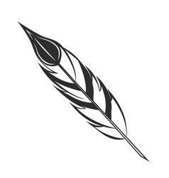 Vintage Feather Pen With Ink In Monochrome Style