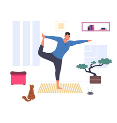 Man Stretching At Home Yoga Training Person