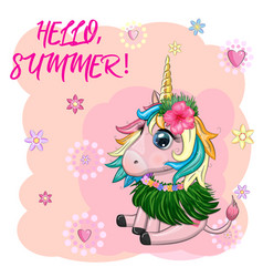 Cute Cartoon Unicorn Dressed As A Hula Dancer