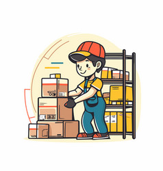 Warehouse Worker With Boxes In A Flat Style