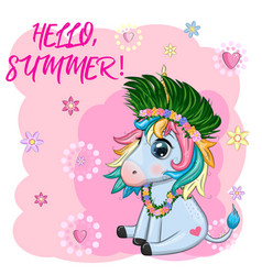 Cute Cartoon Unicorn Dressed As A Hula Dancer