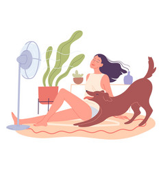 Girl And Her Dog Are Chilling At Home Fan