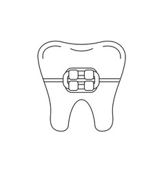 Tooth In Braces Dental Line Art Icon Isolated