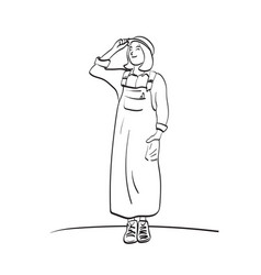 Line Art Full Length Of Farmer Woman Standing