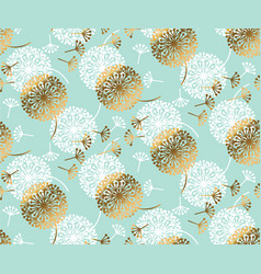 Turquoise And Gold Dandelion Seamless Pattern