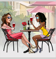 Cartoon Women Drinking Wine Sitting At A Table