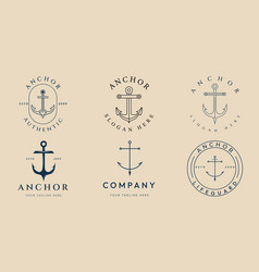 Set Anchor Vintage Line Art Logo Icon And Symbol