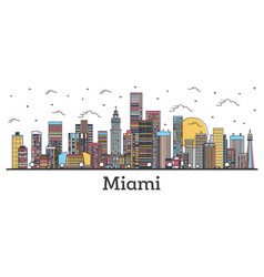 Outline Miami Florida City Skyline With Color